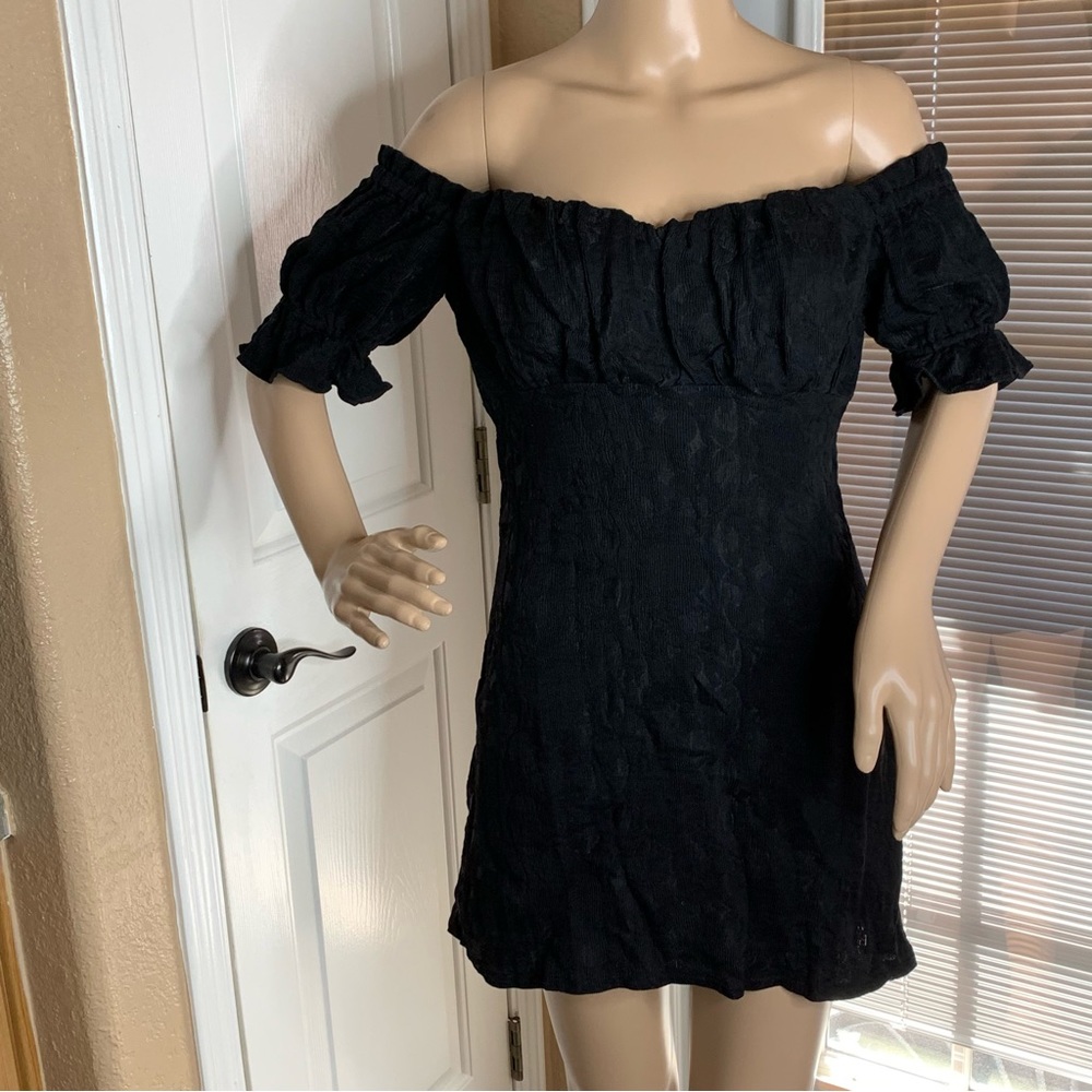 NWT Urban Outfitters Dress 6 Off Shoulder Black Milkmaid Coquette Grunge